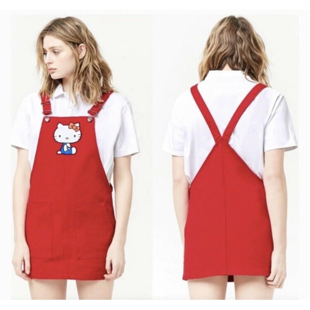 Hello Kitty Sanrio Overall Dress Jumper/Pinafore RED,  DENIM Forever 21 L